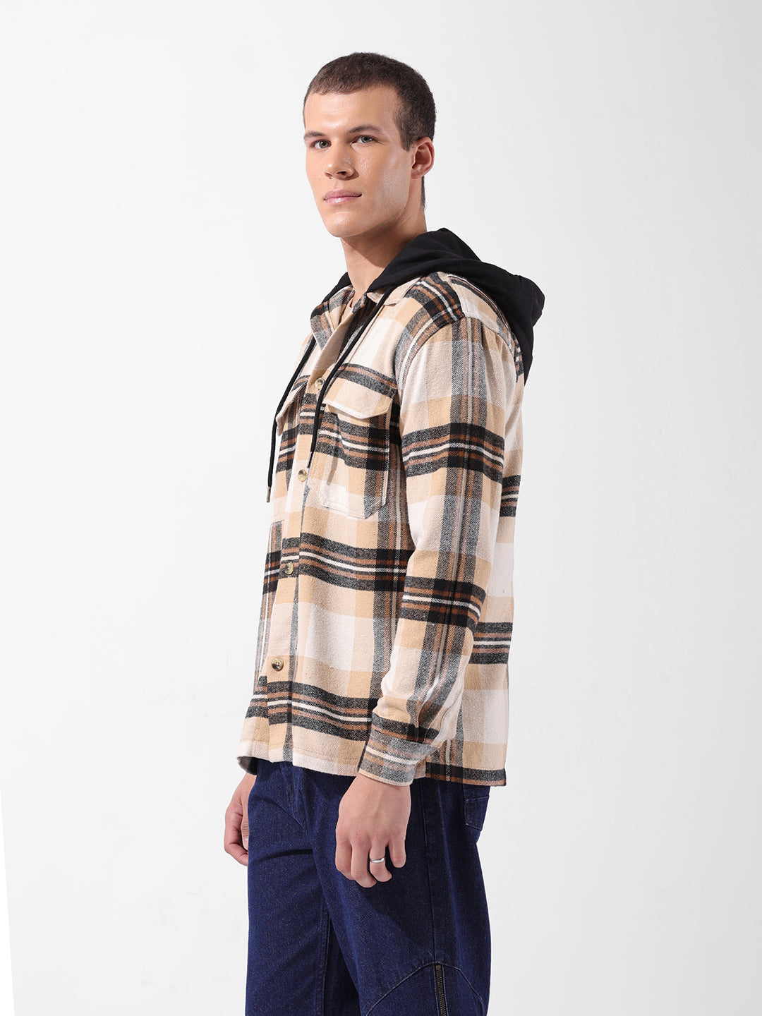 Men's Khaki Relaxed Fit Checked Casual Shirt