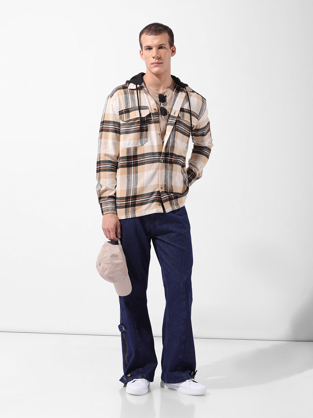 Men's Khaki Relaxed Fit Checked Casual Shirt