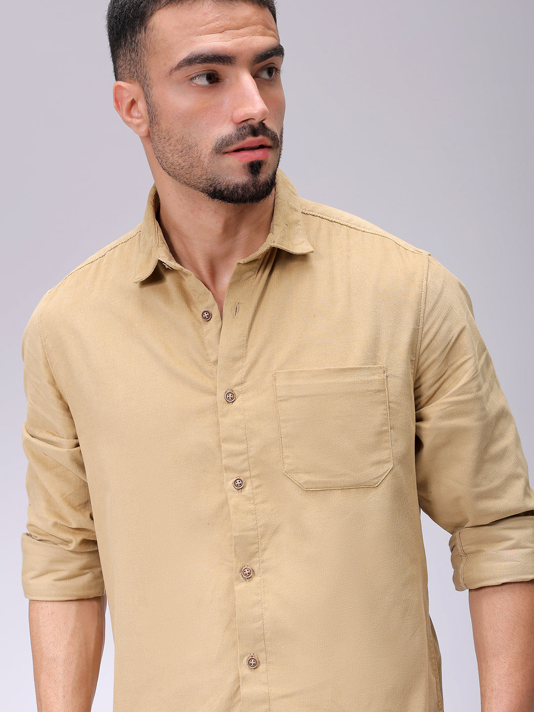 Men's Beige Regular Fit Solid Casual Shirt