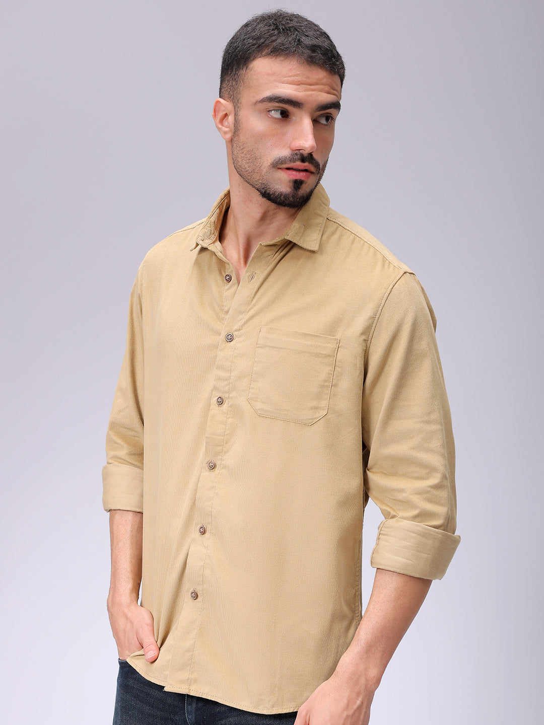 Men's Beige Regular Fit Solid Casual Shirt