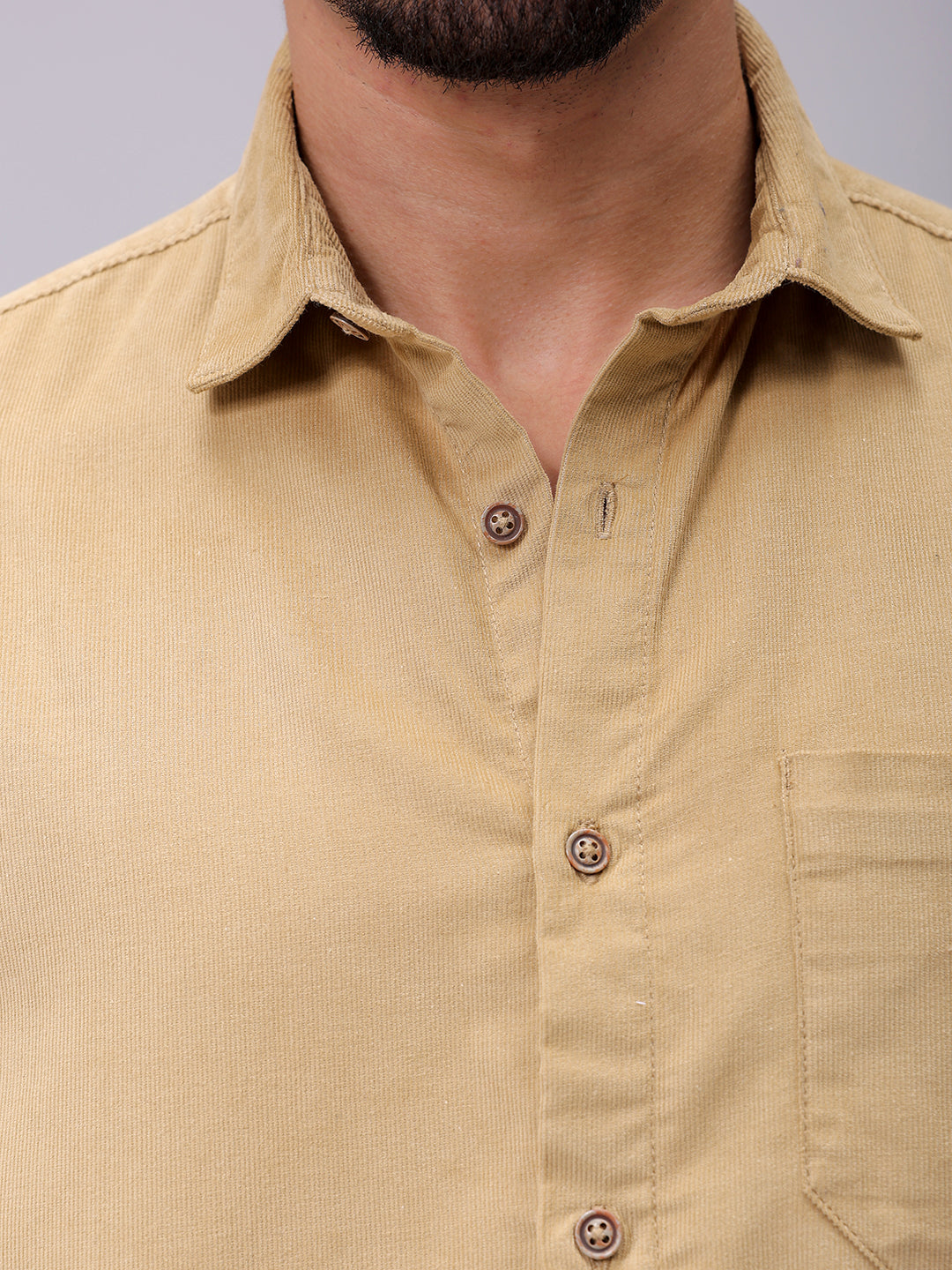 Men's Beige Regular Fit Solid Casual Shirt