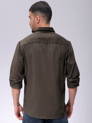 Men's Olive Regular Fit Solid Casual Shirt