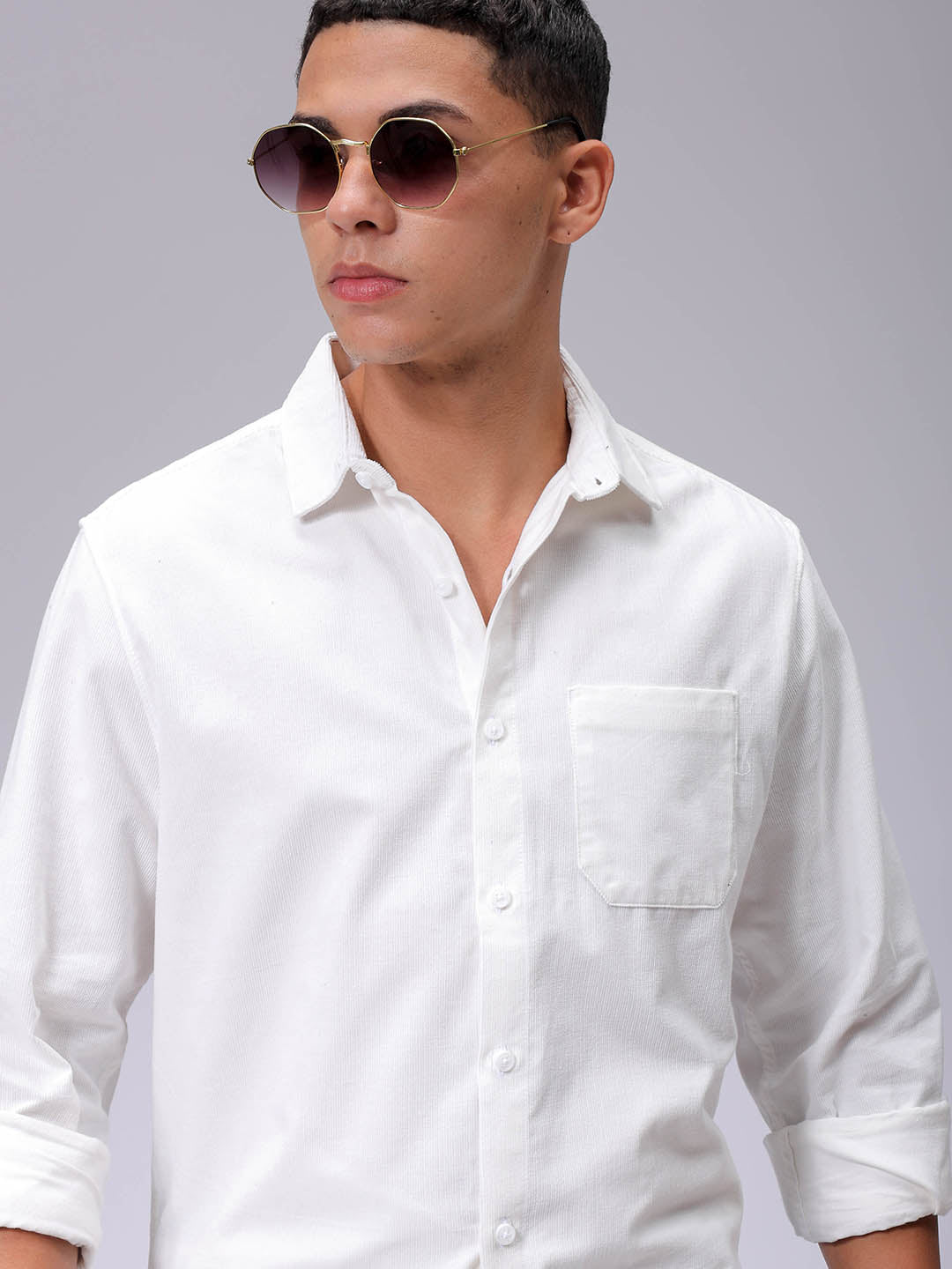 Men's White Regular Fit Solid Casual Shirt