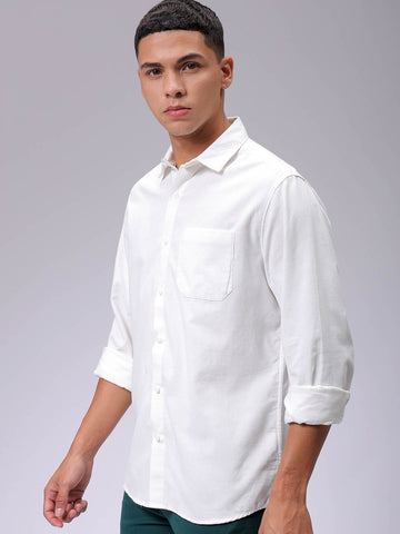 Men's White Regular Fit Solid Casual Shirt