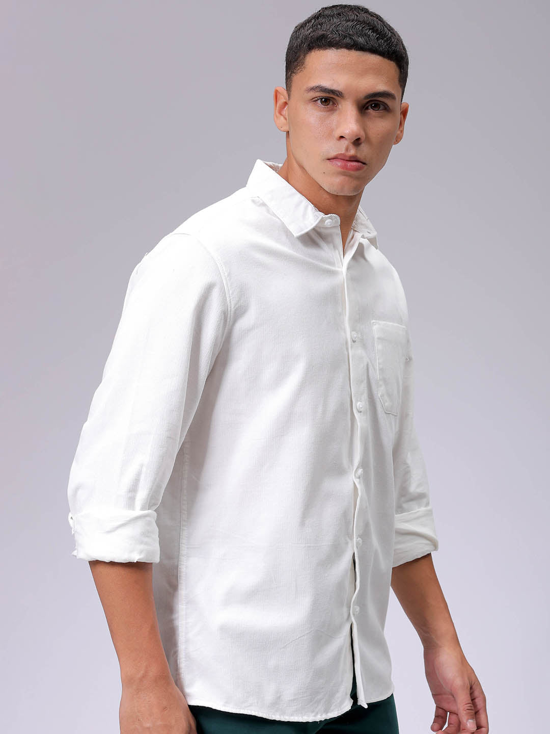Men's White Regular Fit Solid Casual Shirt
