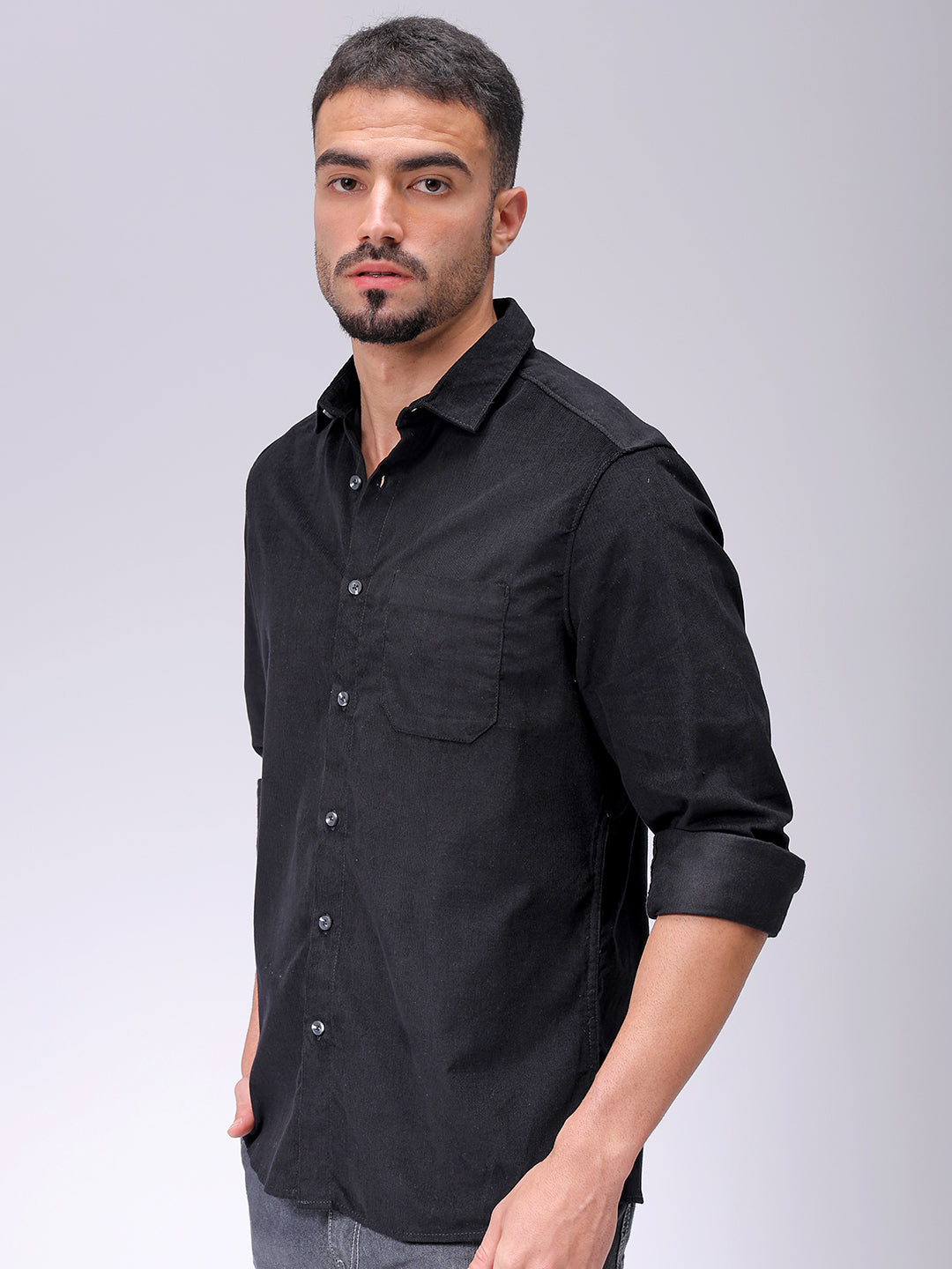 Men's Black Regular Fit Solid Casual Shirt