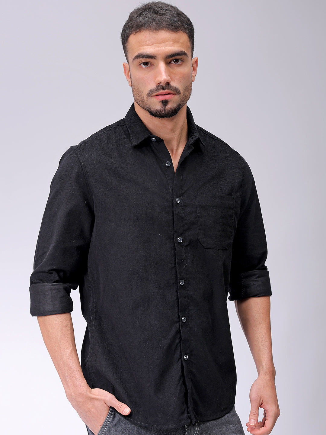 Men's Black Regular Fit Solid Casual Shirt