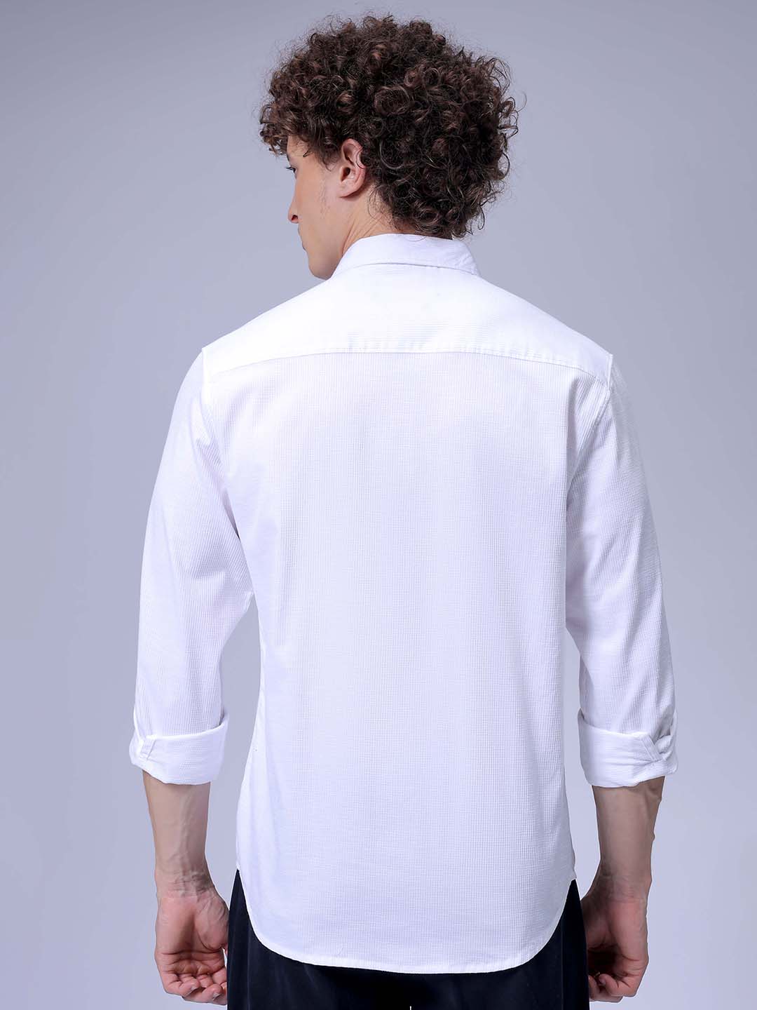 Men's White Slim Fit Solid Textured Shirt