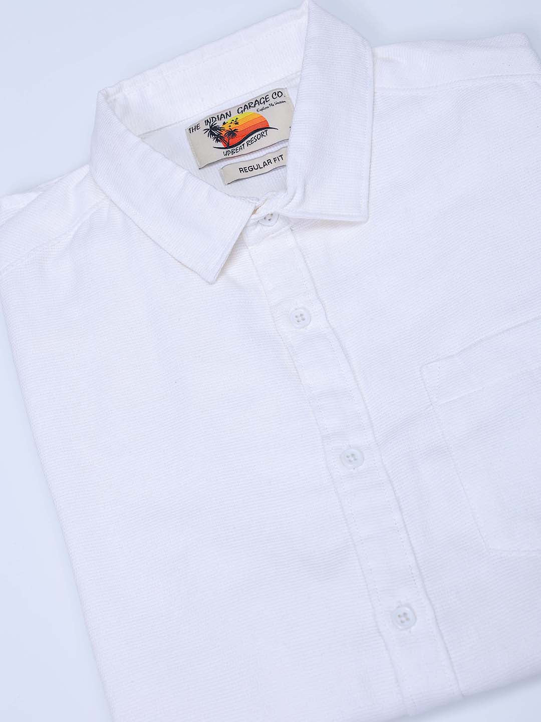 Men's White Slim Fit Solid Textured Shirt