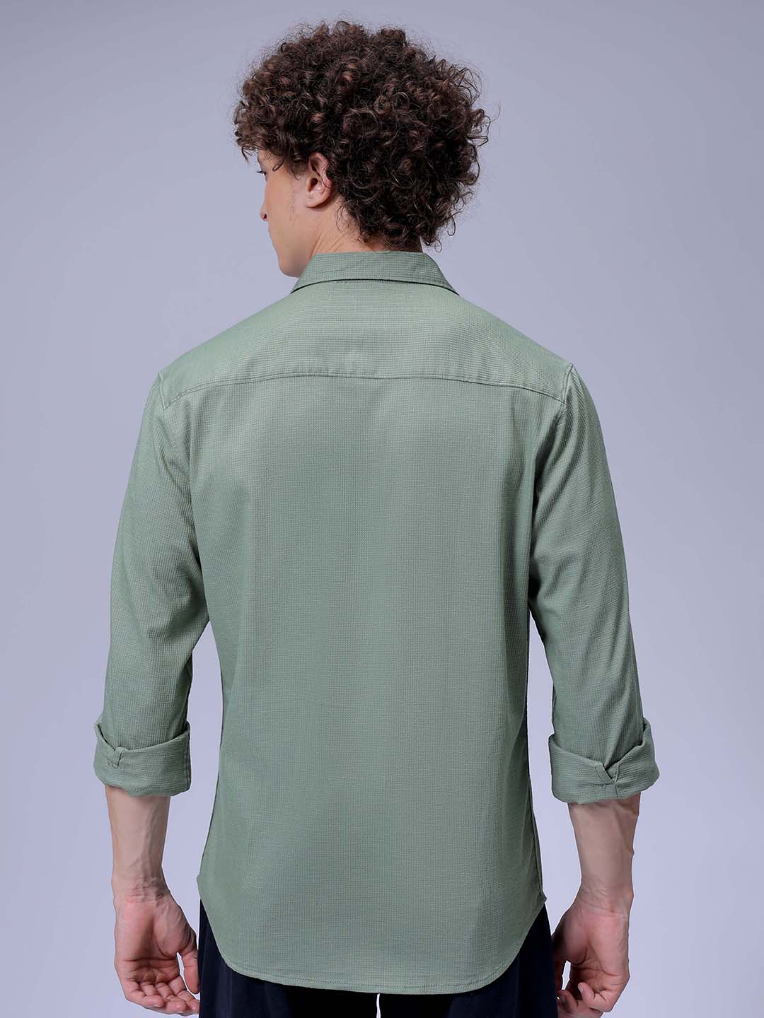 Men's Olive Slim Fit Solid Textured Shirt
