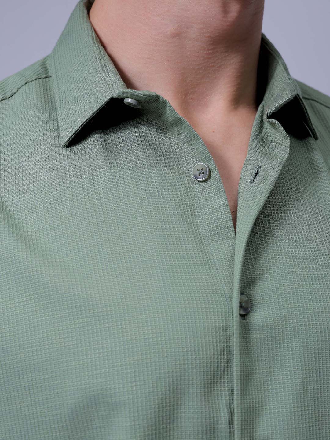 Men's Olive Slim Fit Solid Textured Shirt