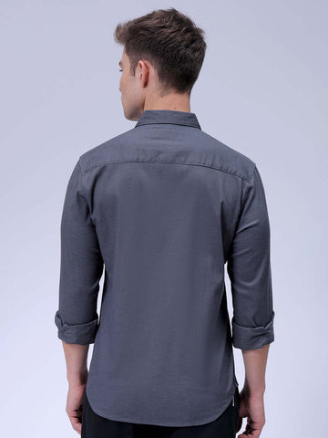 Men's Grey Slim Fit Solid Textured Shirt