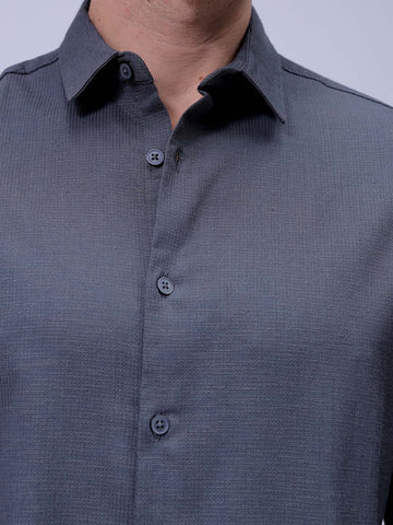 Men's Grey Slim Fit Solid Textured Shirt