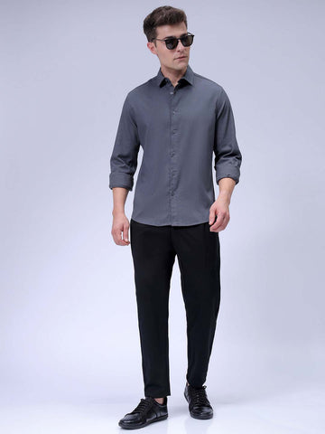 Men's Grey Slim Fit Solid Textured Shirt