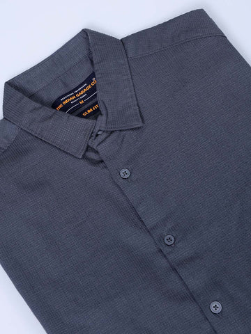 Men's Grey Slim Fit Solid Textured Shirt