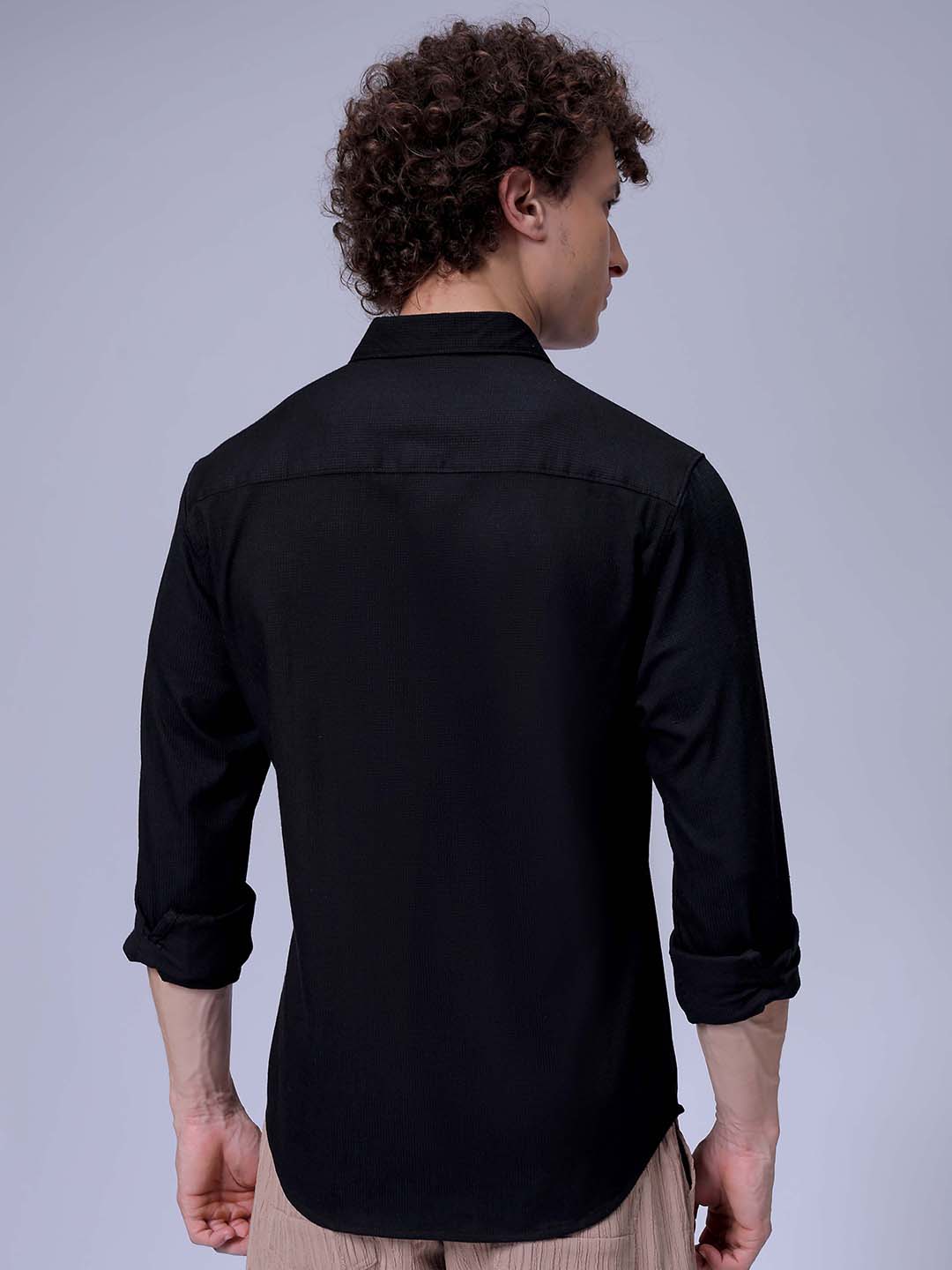Men's Black Slim Fit Solid Textured Shirt