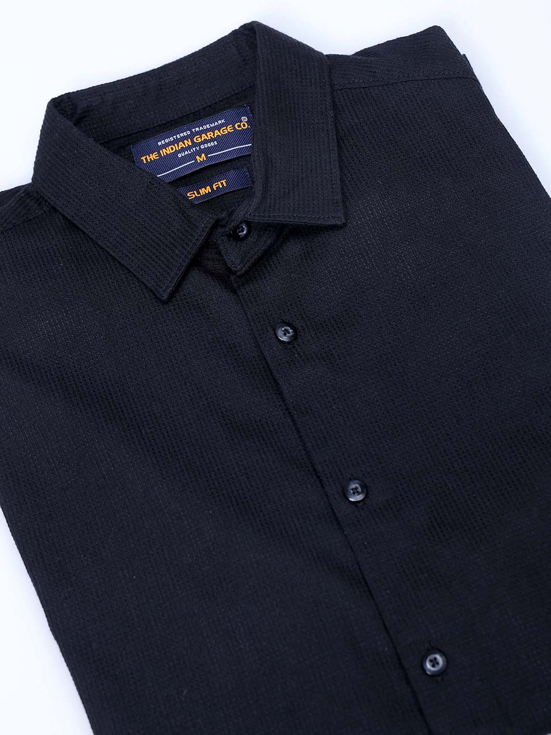 Men's Black Slim Fit Solid Textured Shirt