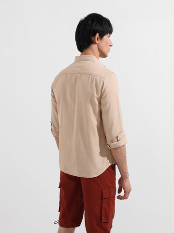 Men's Cream Regular Fit Floral Printed Resort Wear Shirt