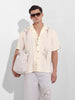 Men's Cream Relaxed Fit Embroided  Embroidery Shirt