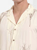 Men's Cream Relaxed Fit Embroided  Embroidery Shirt