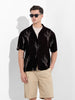 Men's Black Relaxed Fit Textured Embroidery Shirt