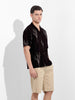 Men's Black Relaxed Fit Textured Embroidery Shirt