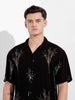 Men's Black Relaxed Fit Textured Embroidery Shirt