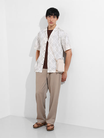 Men's Cream Relaxed Fit Textured Resort Wear Shirt