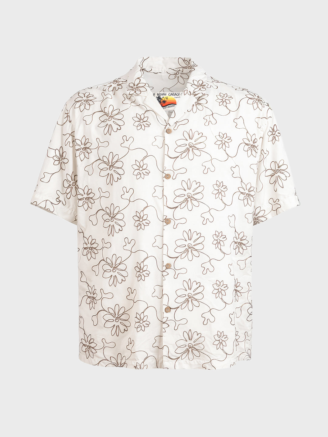 Men's Cream Relaxed Fit Embroidered Resort Wear Shirt