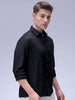 Men's Black Regular Fit Solid Textured Shirt