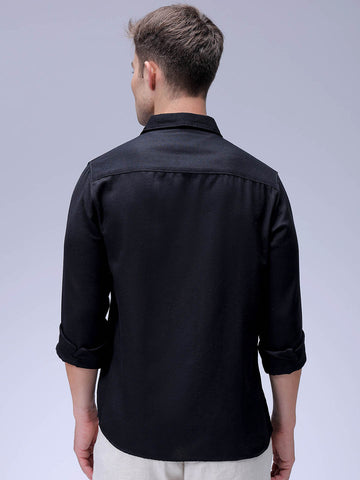 Men's Black Regular Fit Solid Textured Shirt