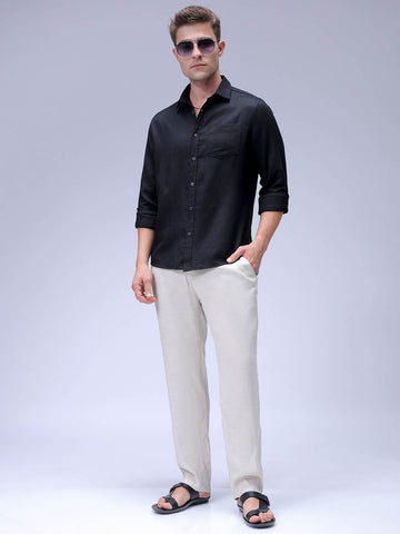 Men's Black Regular Fit Solid Textured Shirt