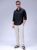 Men's Black Regular Fit Solid Textured Shirt