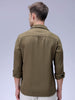 Men's Olive Regular Fit Solid Textured Shirt