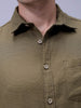 Men's Olive Regular Fit Solid Textured Shirt
