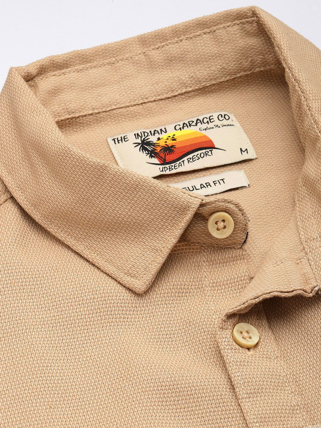 Men's Khaki Regular Fit Solid Textured Shirt