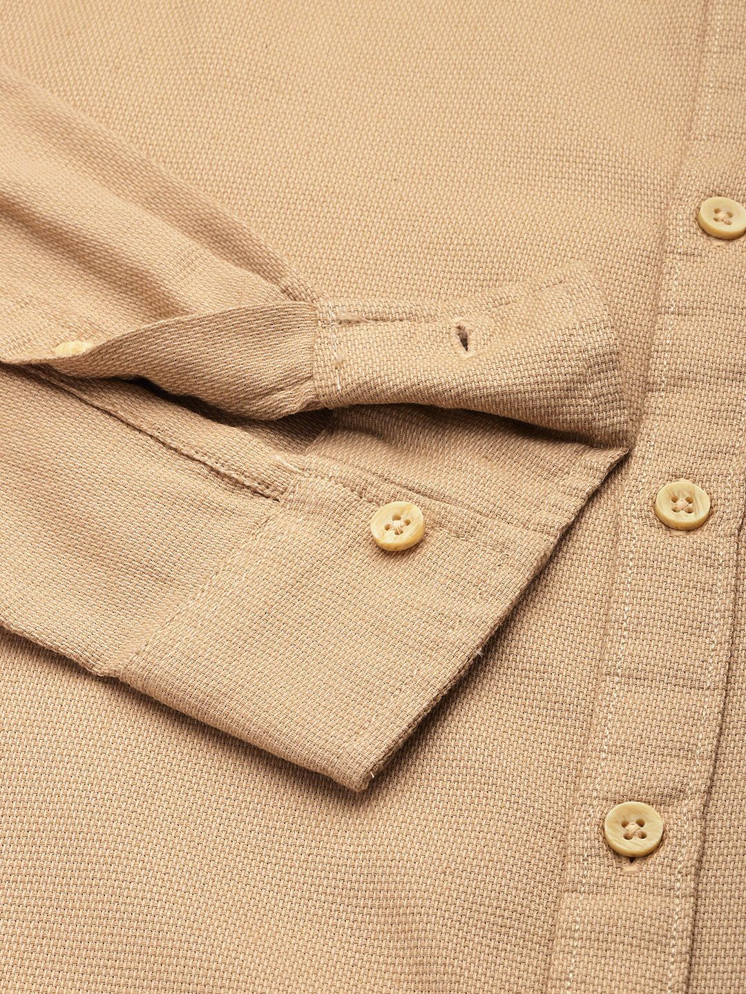 Men's Khaki Regular Fit Solid Textured Shirt