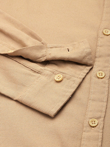Men's Khaki Regular Fit Solid Textured Shirt