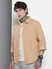 Men's Khaki Regular Fit Solid Textured Shirt