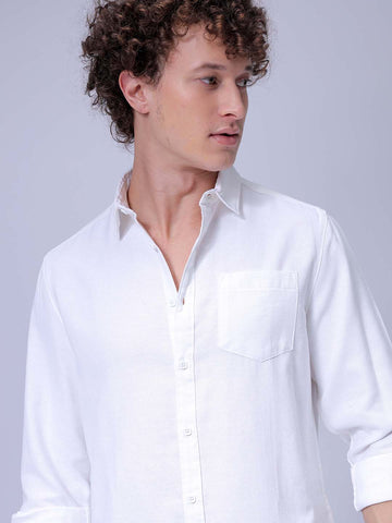 Men's White Regular Fit Solid Textured Shirt