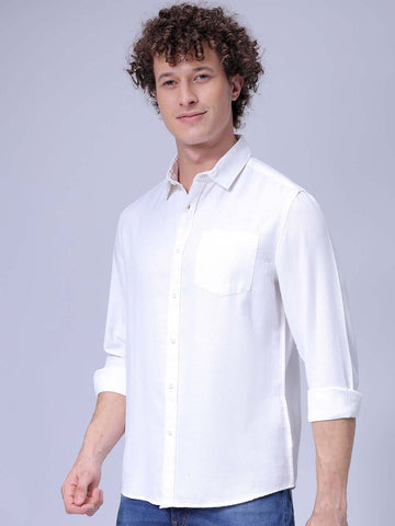 Men's White Regular Fit Solid Textured Shirt