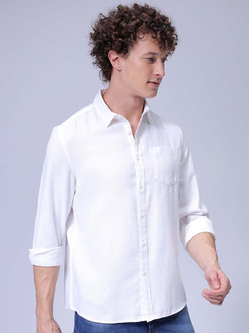 Men's White Regular Fit Solid Textured Shirt