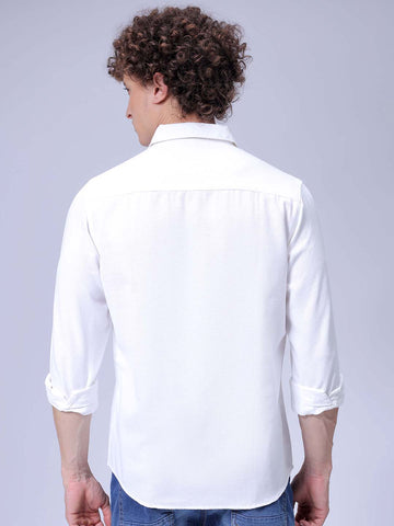 Men's White Regular Fit Solid Textured Shirt
