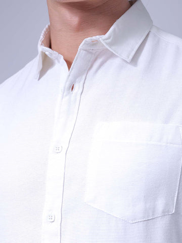 Men's White Regular Fit Solid Textured Shirt
