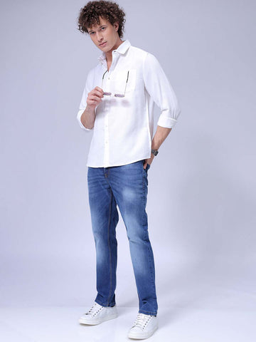 Men's White Regular Fit Solid Textured Shirt
