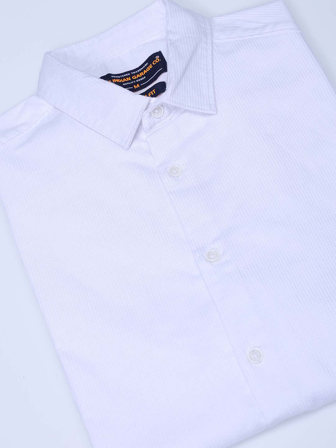 Men's White Regular Fit Solid Textured Shirt