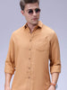 Men's Tan Regular Fit Solid Textured Shirt