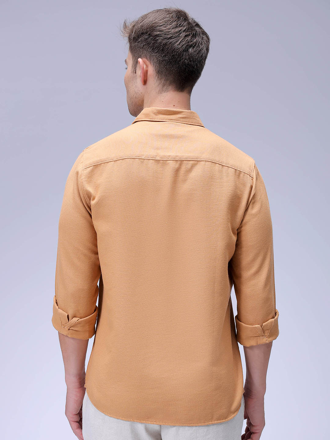 Men's Tan Regular Fit Solid Textured Shirt