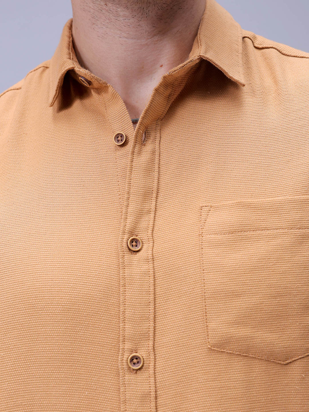 Men's Tan Regular Fit Solid Textured Shirt