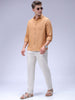 Men's Tan Regular Fit Solid Textured Shirt